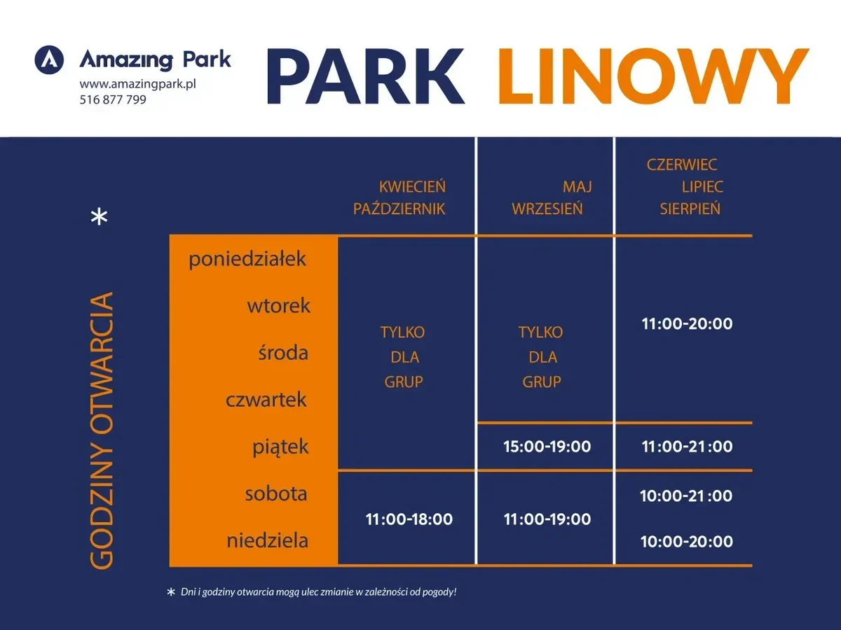 Amazing Park - godziny otwarcia Park Linowy