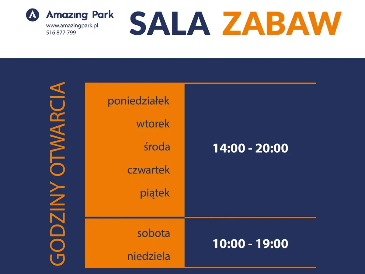 Amazing Park - godziny otwarcia Sala Zabaw